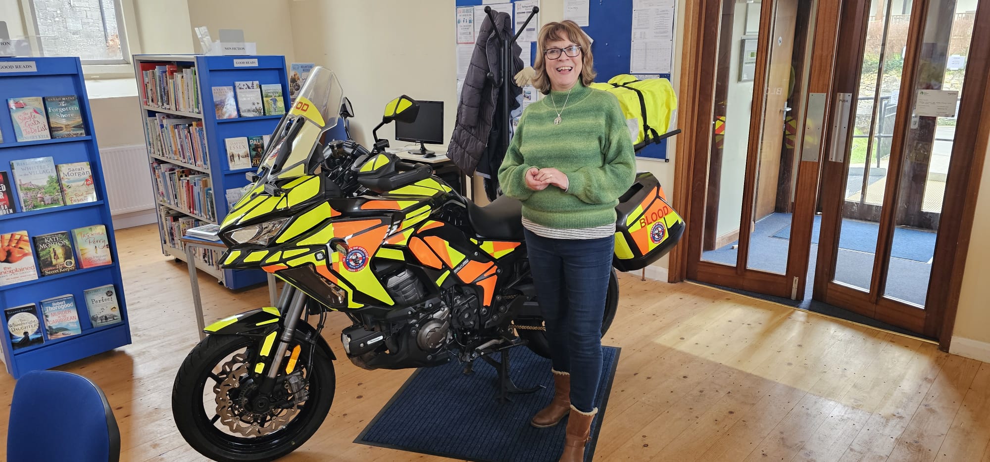 Gill from Kerswella checks out the Devon Blood Bike